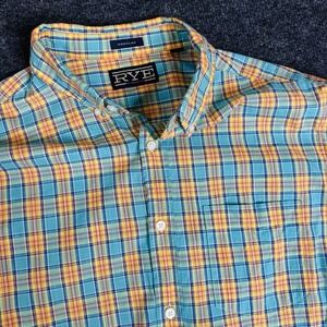 Mens Hawker‎ Rye Plaid Checkered Button Down Shirt Blue Orange
